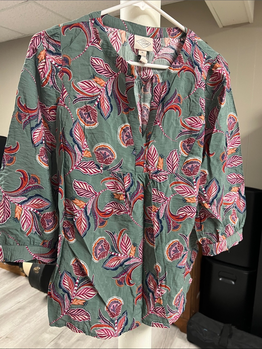 St. John's Bay Green Floral Tunic with Pink & Orange Accents Petite Large